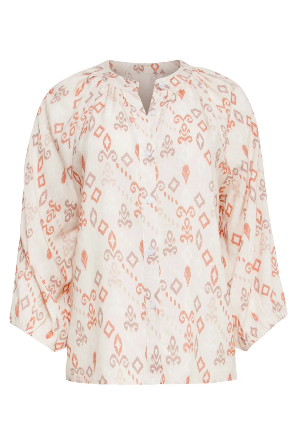25043 V-Hals Blouse Met Aztec Printnude  Tinten | Sand-Multicolour