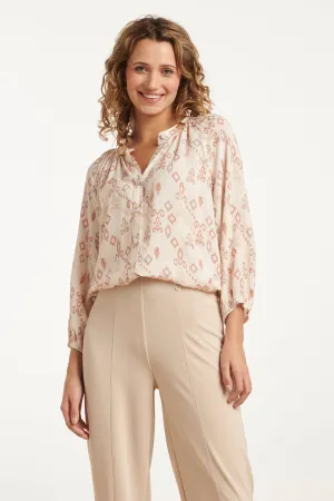 25043 V-Hals Blouse Met Aztec Printnude  Tinten | Sand-Multicolour