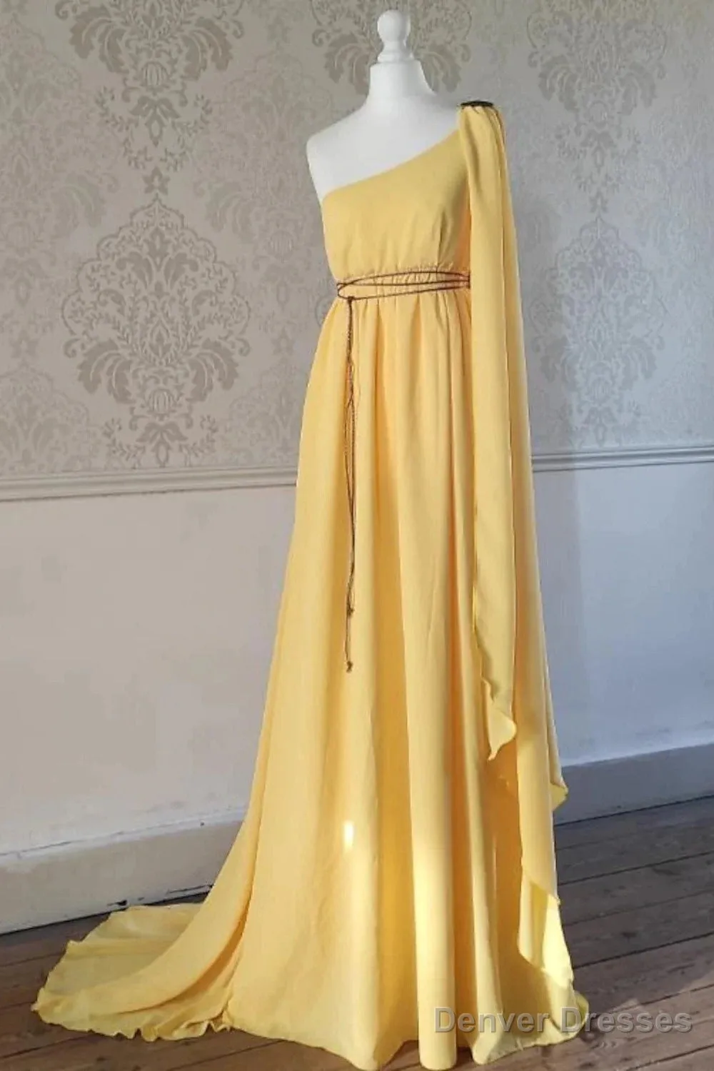 A-Line Wedding Guest Dresses Elegant Dress Evening Party Court Train Sleeveless One Shoulder Chiffon With Strappy