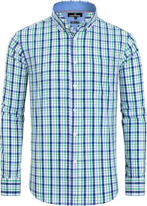 Alimens & Gentle Men's Plaid Button Down Shirts Cotton Long Sleeve Dress Shirts Regular Fit Gingham Shirts