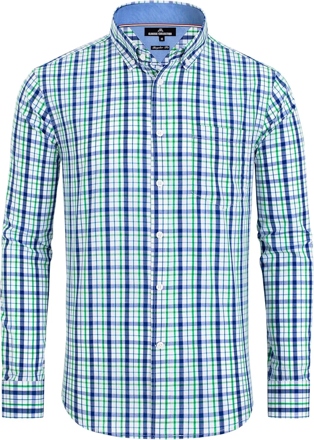 Alimens & Gentle Men's Plaid Button Down Shirts Cotton Long Sleeve Dress Shirts Regular Fit Gingham Shirts
