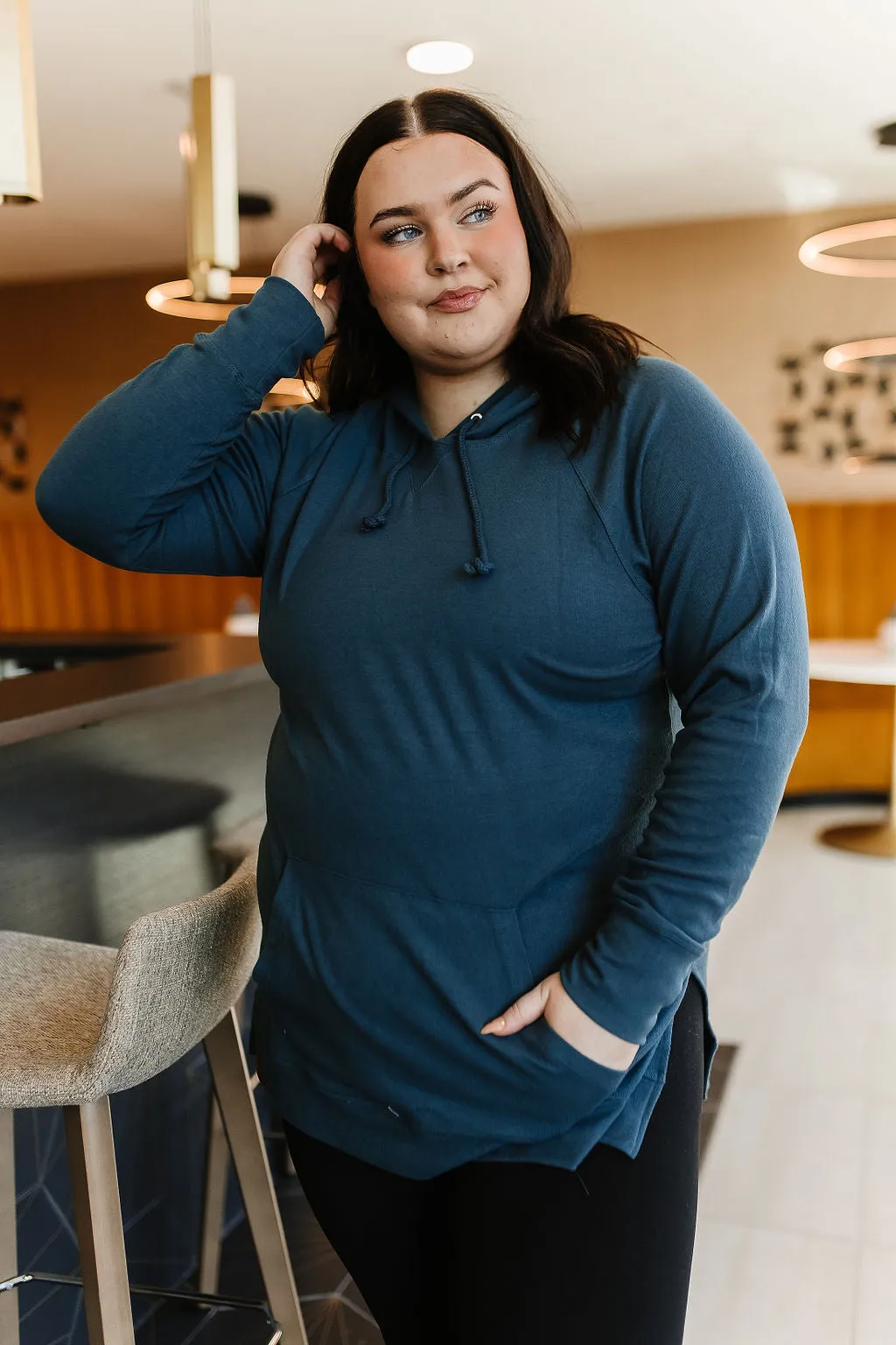Ampersand Side Slit Hoodie - { Teal }
