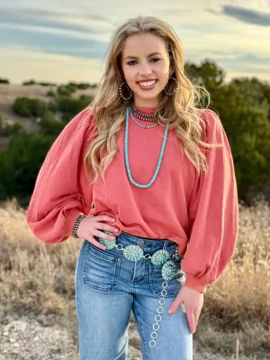 Barbara Rust Puff Sleeve Top