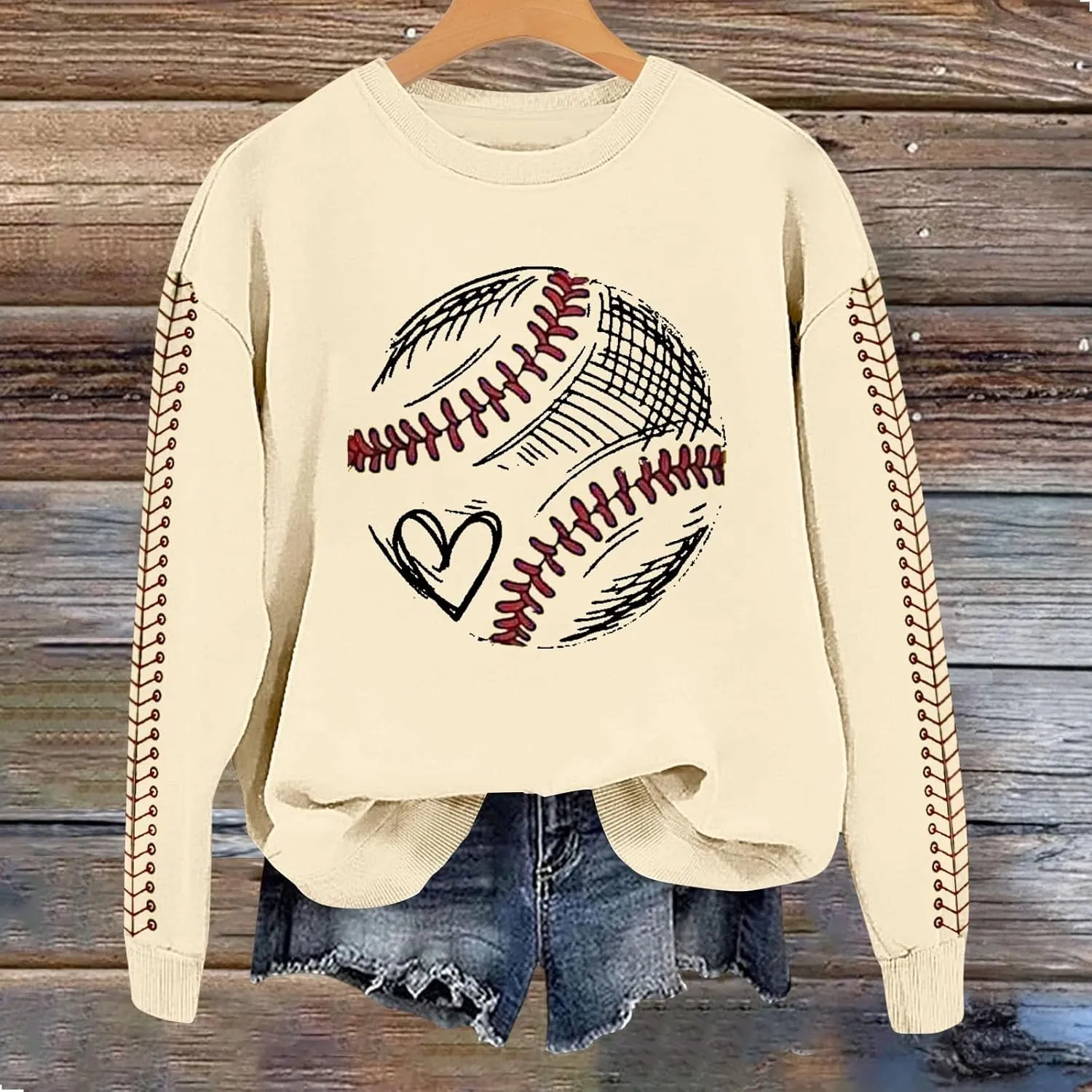 Baseball Mom Sweatshirt for Women Game Day Long Sleeve Crewneck Graphic Pullover Tops Softball Mama Shirt