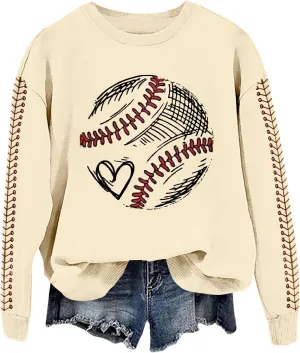 Baseball Mom Sweatshirt for Women Game Day Long Sleeve Crewneck Graphic Pullover Tops Softball Mama Shirt