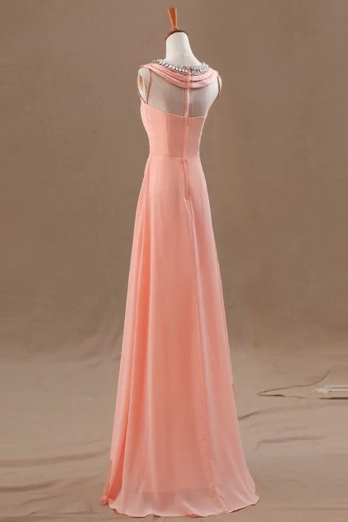 Blush Pink Chiffon Empire Long Prom Evening Dresses PFP1327