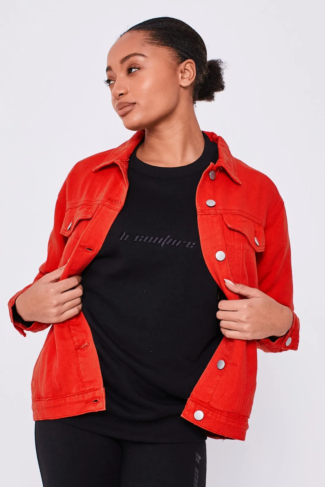 Boohoo Oversized Denim Jacket - Red
