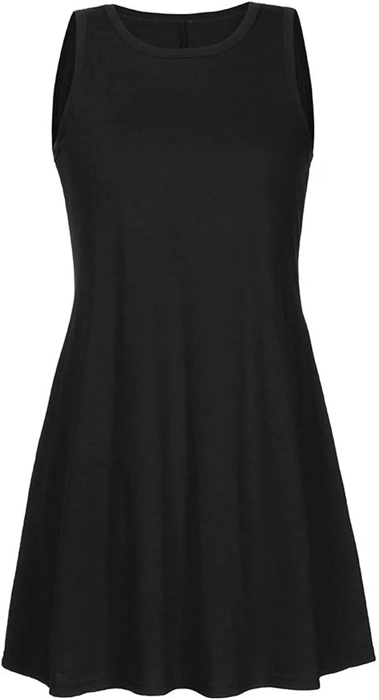 Canbebig Summer Dresses for Women Beach Solid Tshirt Sundress Sleeveless Casual Loose Swing Short Tank Dress with Pockets