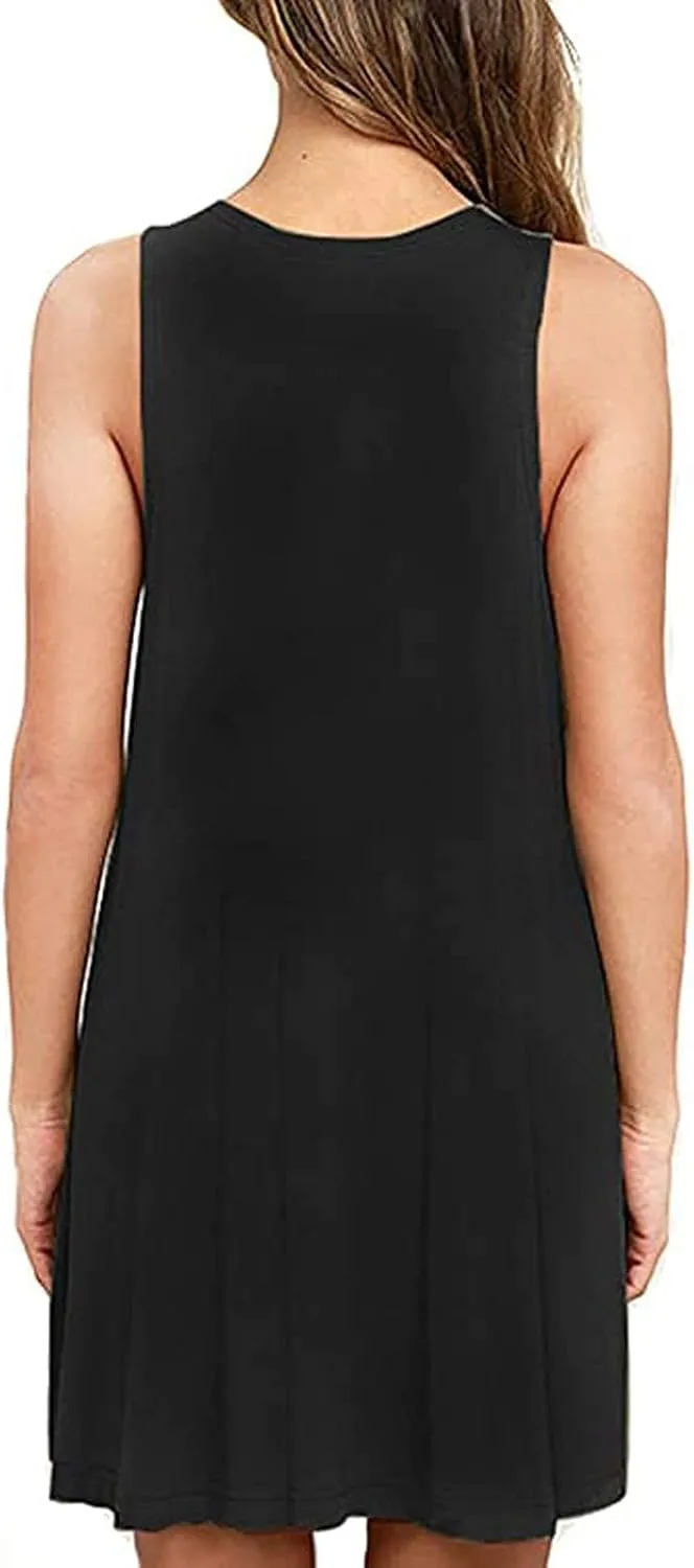 Canbebig Summer Dresses for Women Beach Solid Tshirt Sundress Sleeveless Casual Loose Swing Short Tank Dress with Pockets