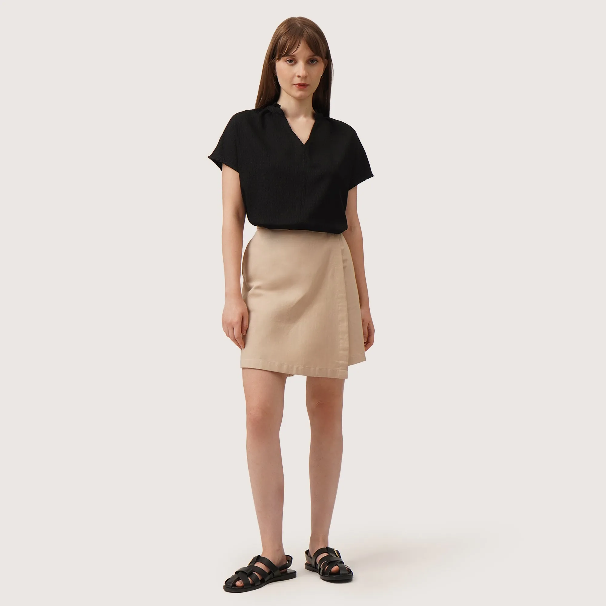Cap Sleeved Textured Knit Shirt