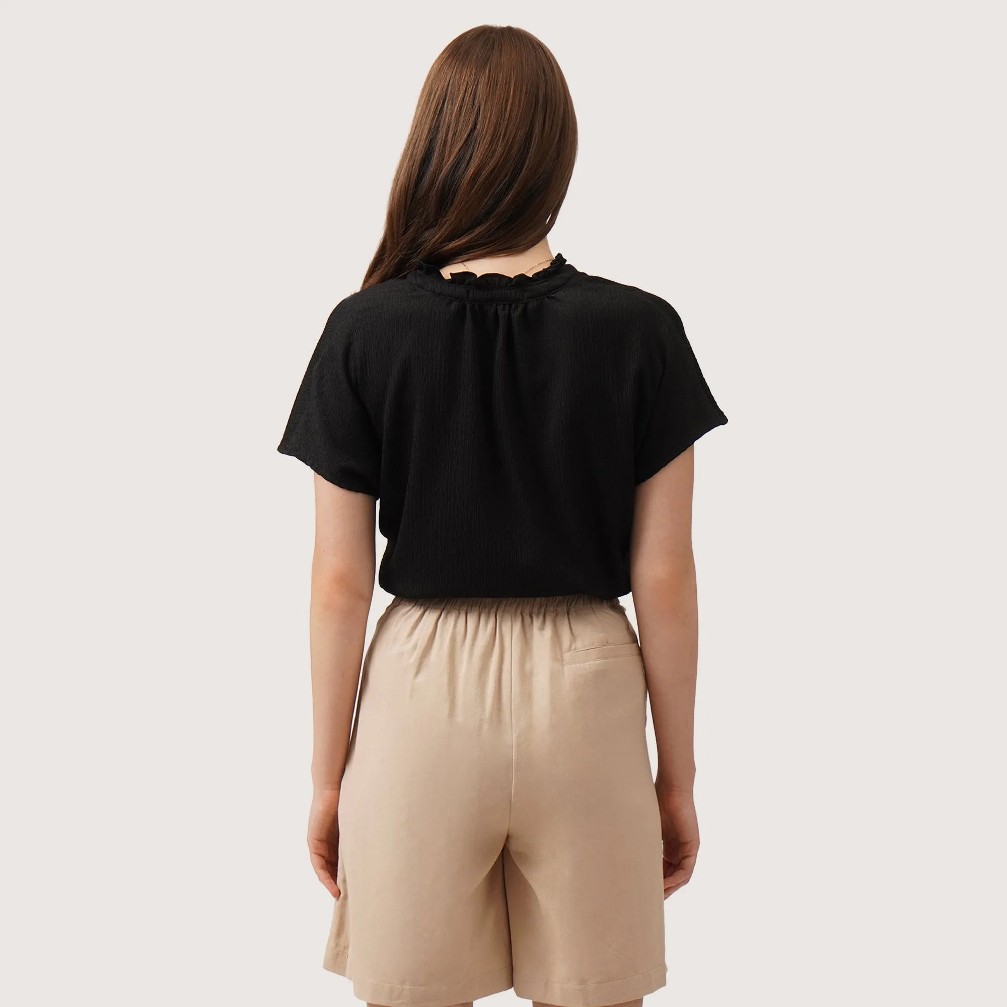 Cap Sleeved Textured Knit Shirt