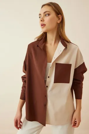 Colorblock Cotton Blend Button Down Shirt