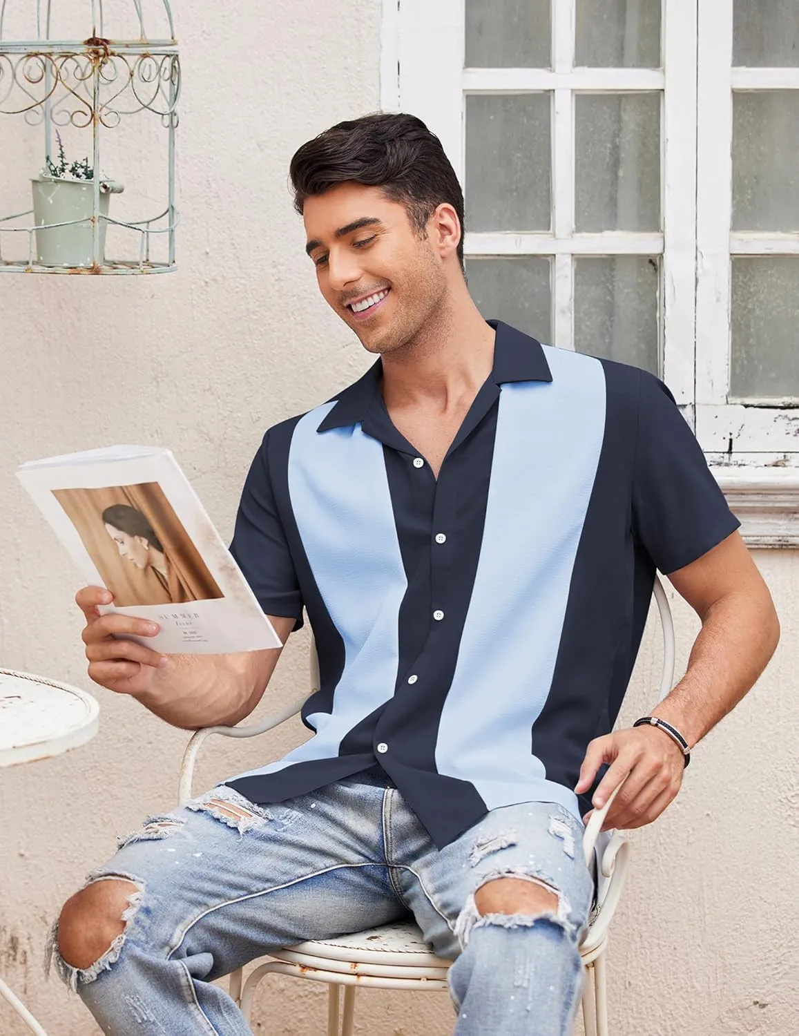COOFANDY Men's Vintage Bowling Shirt Short Sleeve Button Down Summer Cuba Beach Shirts