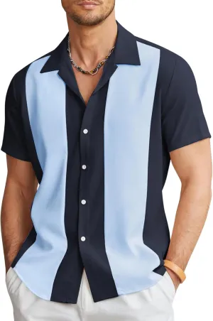 COOFANDY Men's Vintage Bowling Shirt Short Sleeve Button Down Summer Cuba Beach Shirts