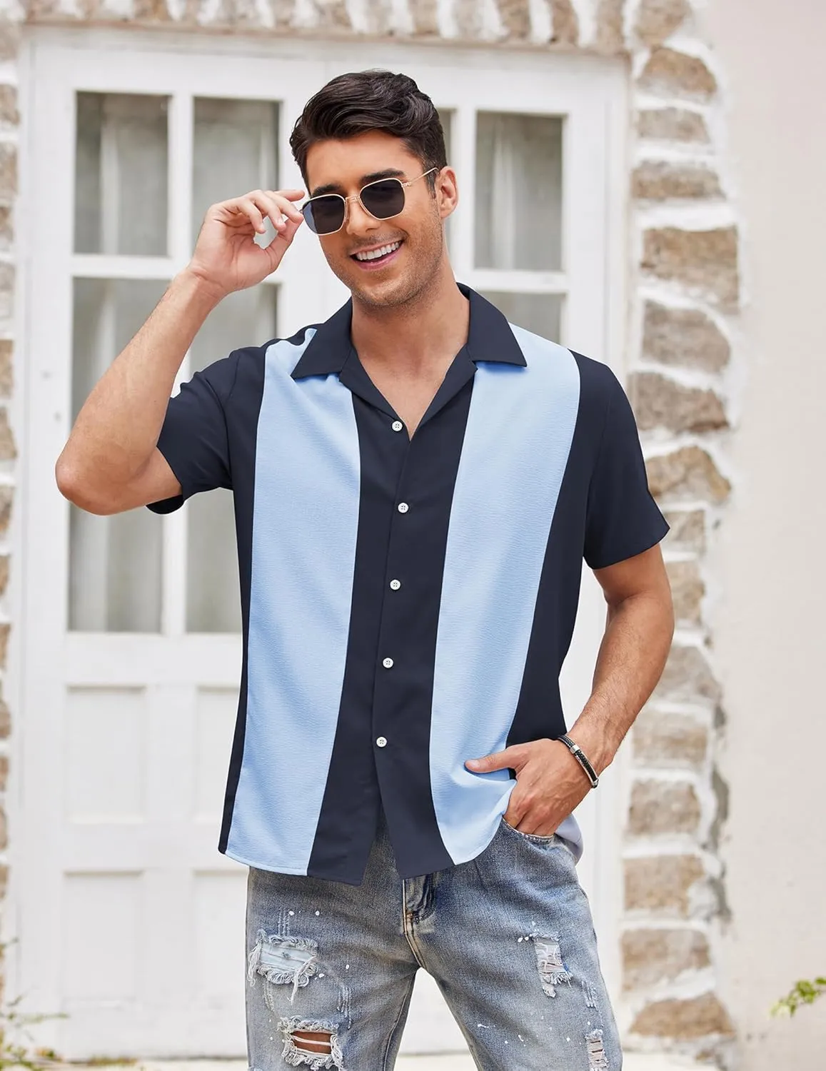 COOFANDY Men's Vintage Bowling Shirt Short Sleeve Button Down Summer Cuba Beach Shirts