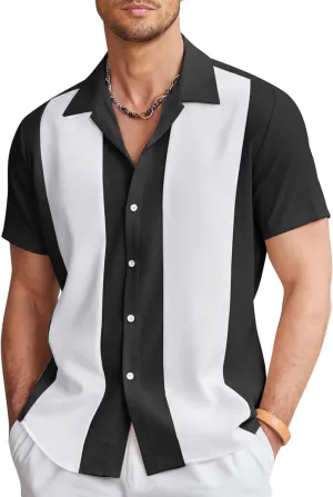 COOFANDY Men's Vintage Bowling Shirt Short Sleeve Button Down Summer Cuba Beach Shirts