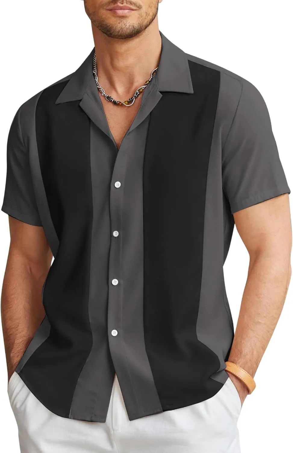 COOFANDY Men's Vintage Bowling Shirt Short Sleeve Button Down Summer Cuba Beach Shirts