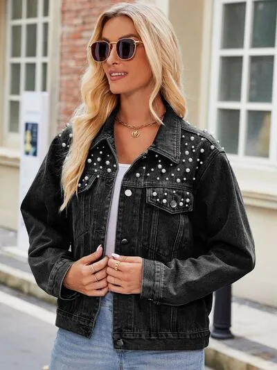 Date Night Pearl Detail Denim Jacket - 2 Colors