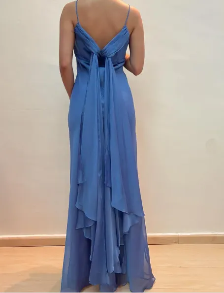 Elegant Blue Chiffon Sheath Prom Dress Party Gown