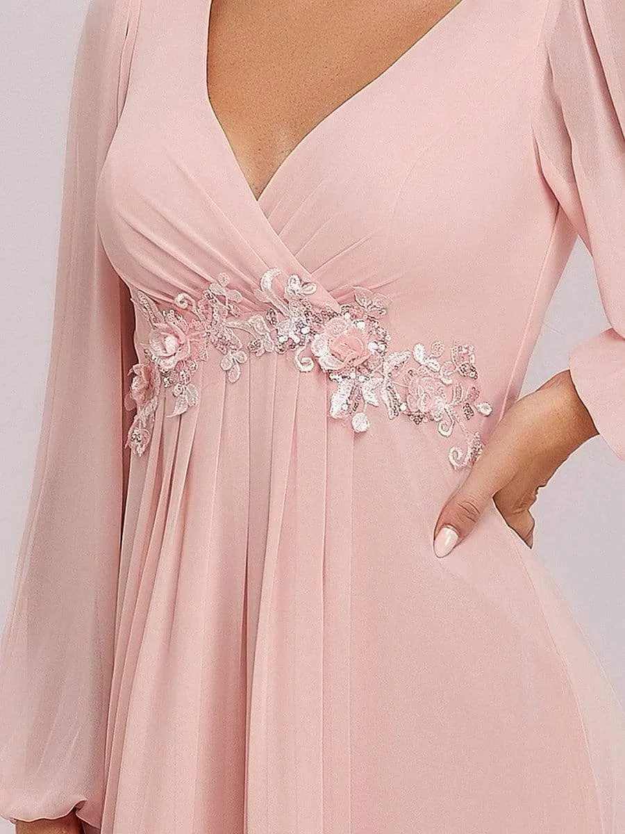 Elegant Chiffon V-Neckline Long Sleeve Formal Evening Dress test