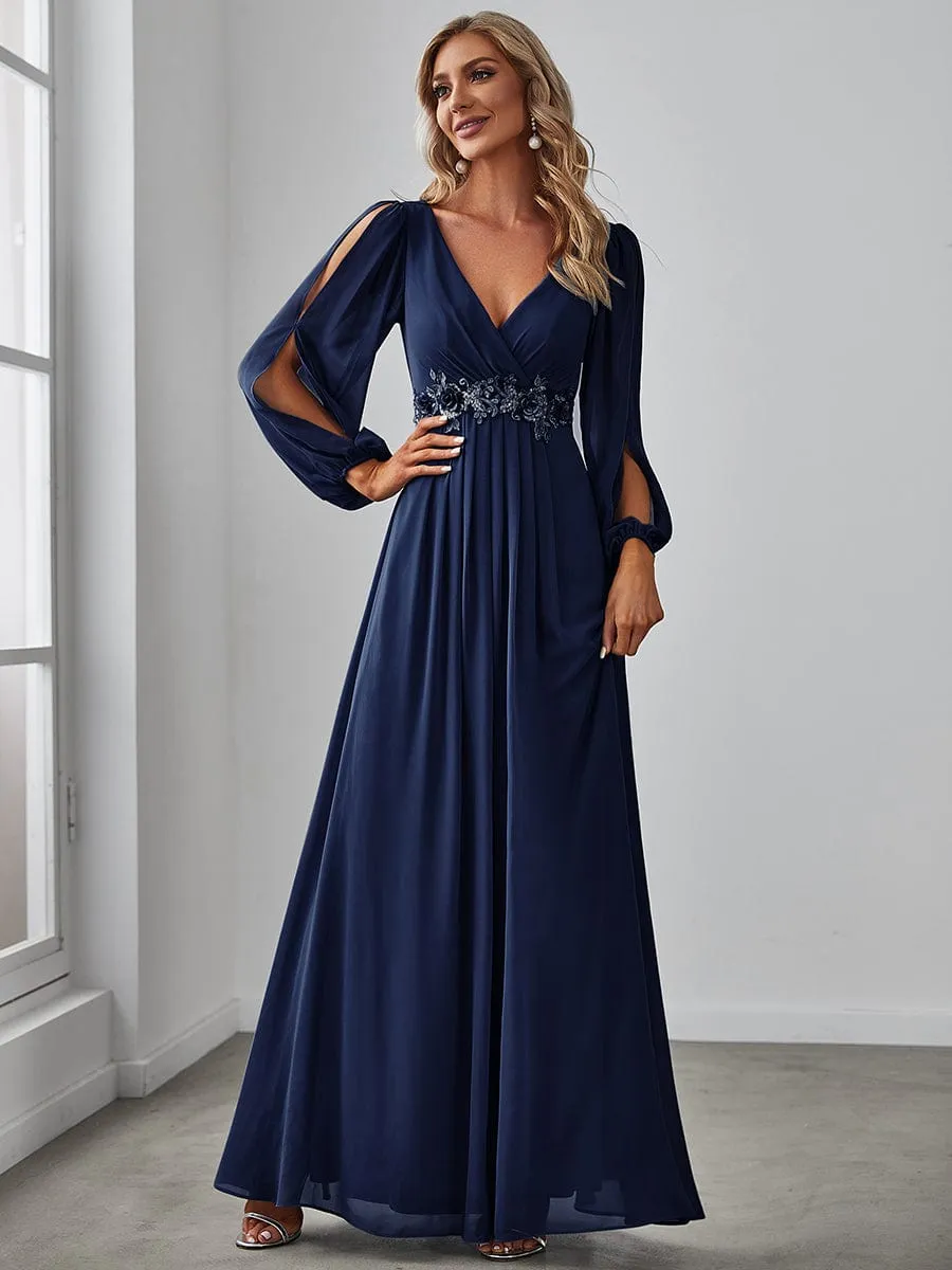 Elegant Chiffon V-Neckline Long Sleeve Formal Evening Dress test