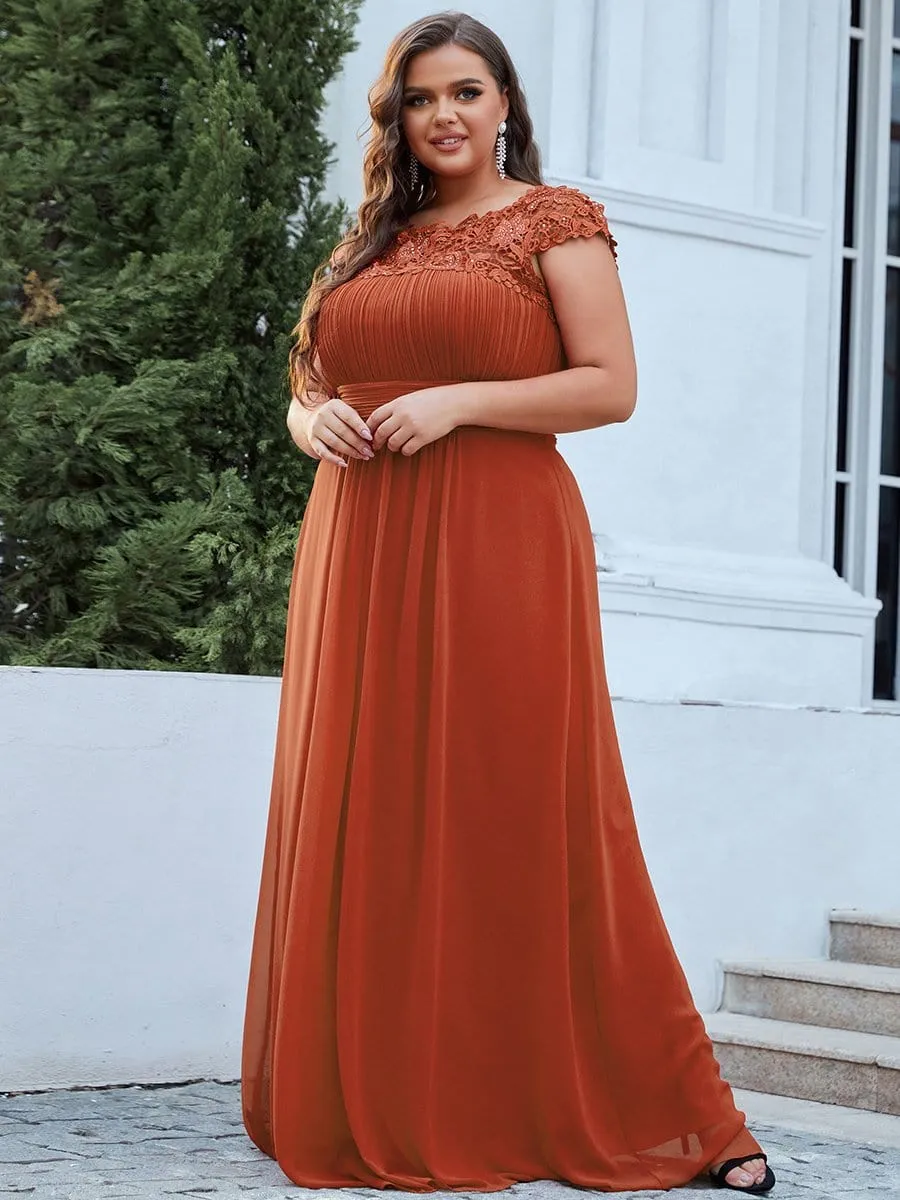 Elegant Floor-Length Lace Cap Sleeve Bridesmaid Dress