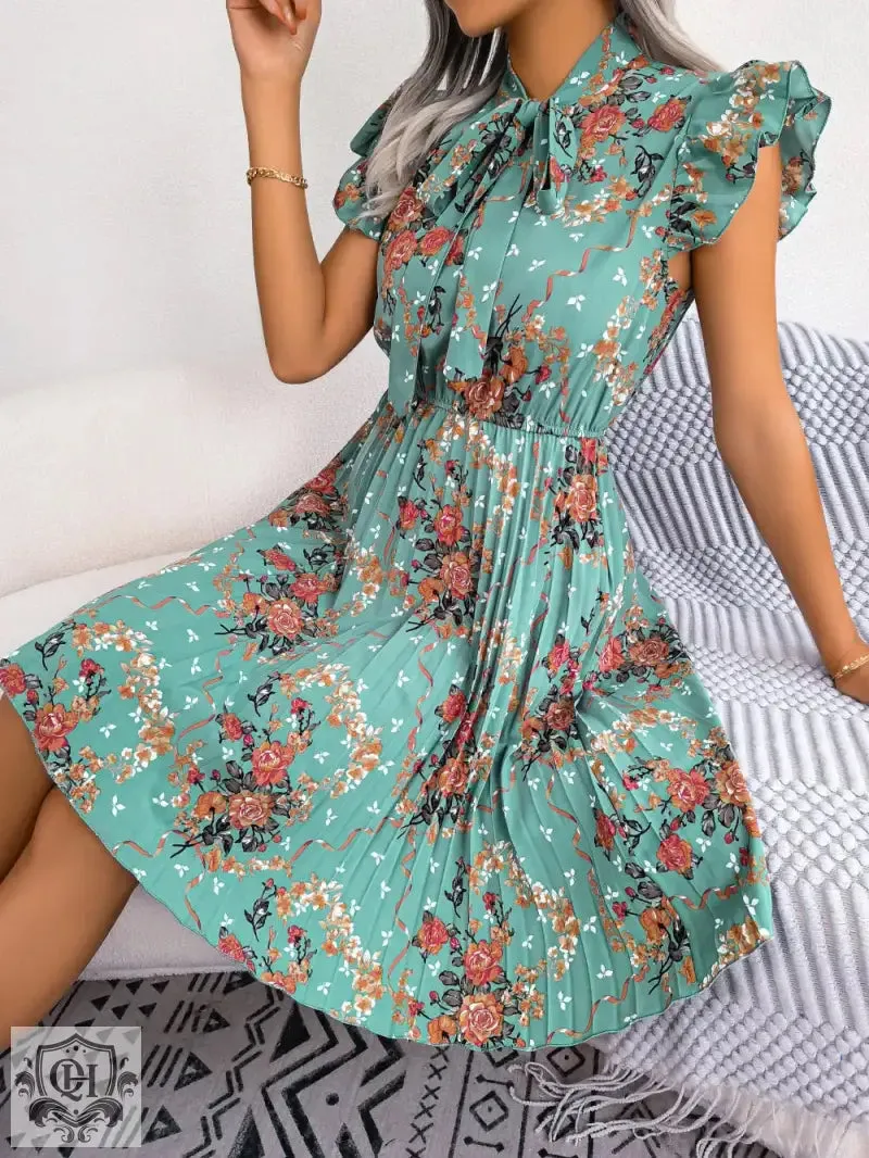 Elegant Floral Pleated Dress