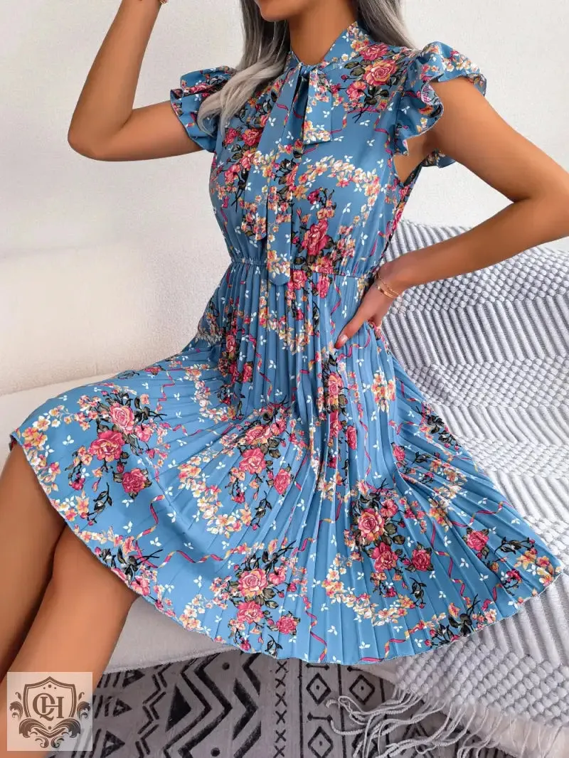 Elegant Floral Pleated Dress