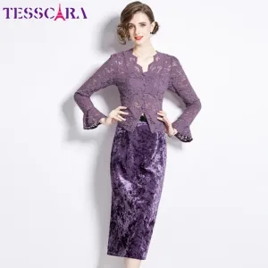 Elegant Lace & Velvet Dress Suit Set