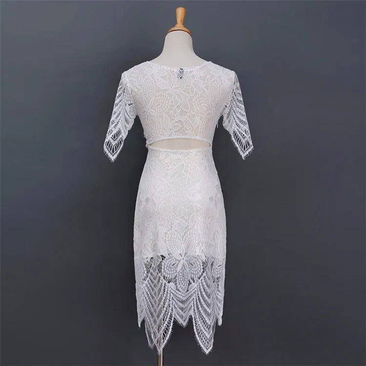 Elegant open lace see through dress