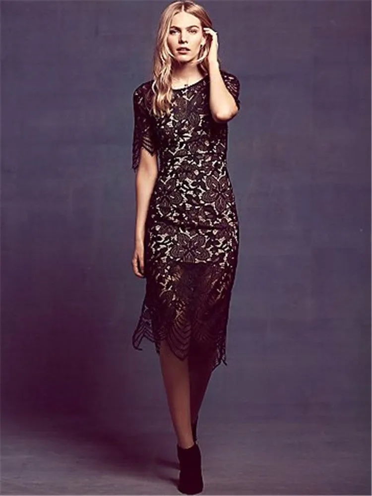 Elegant open lace see through dress