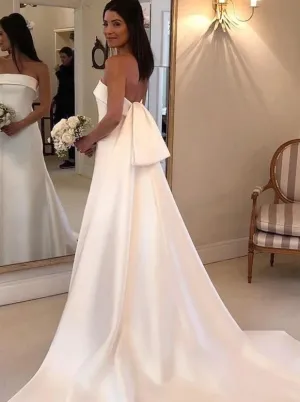 Elegant Strapless Long Wedding Dresses Satin Bridal Dresses MG689