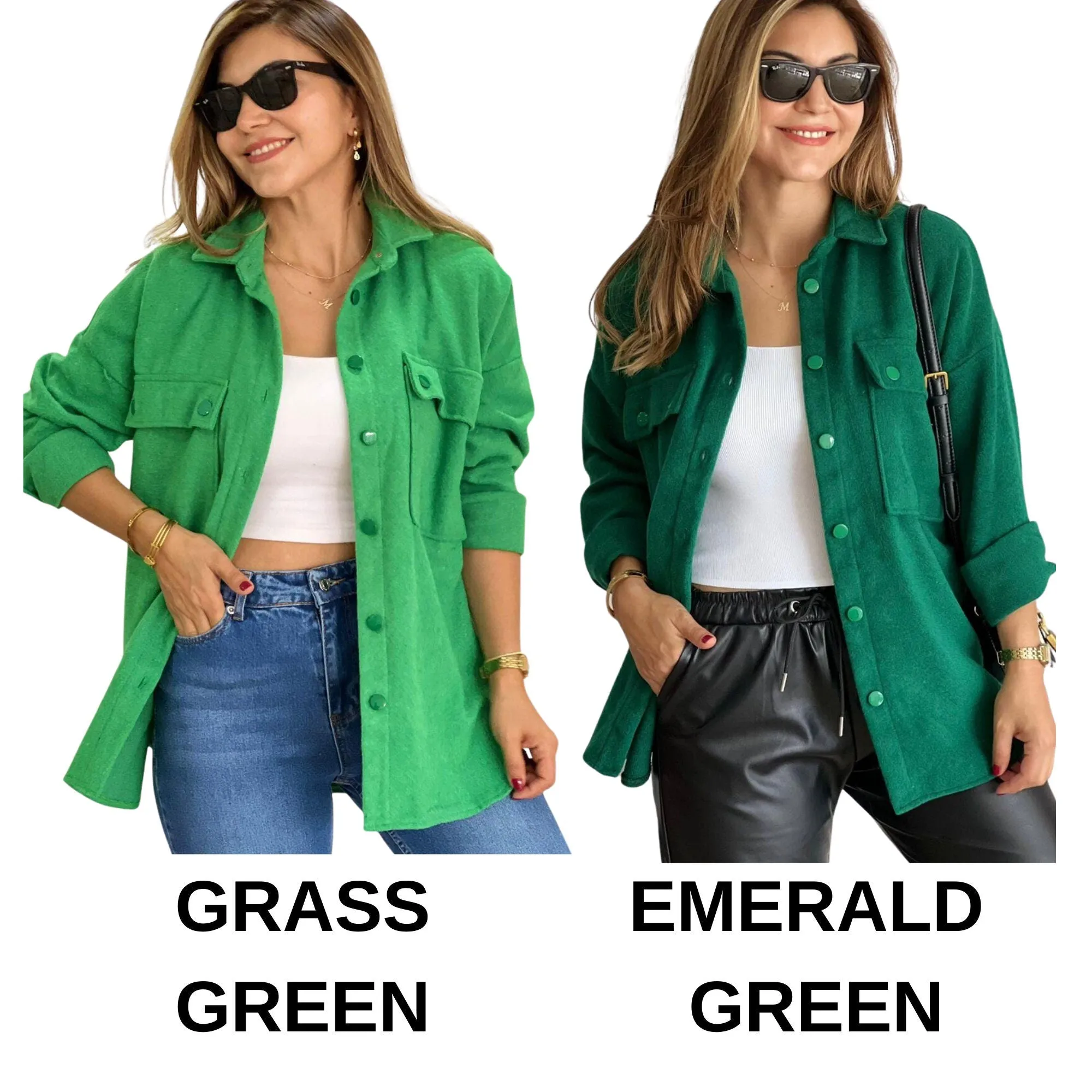 Emerald Green Long Sleeve Blouse Shacket