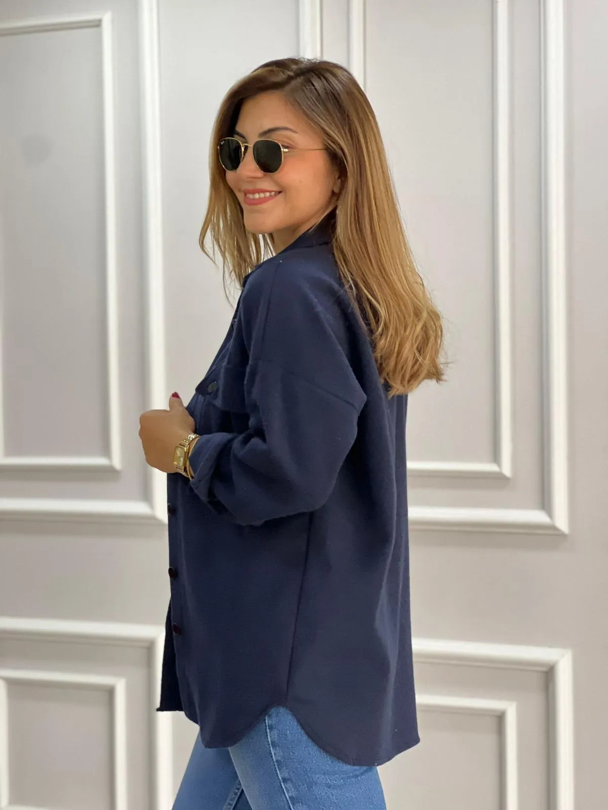 Emerald Green Long Sleeve Blouse Shacket