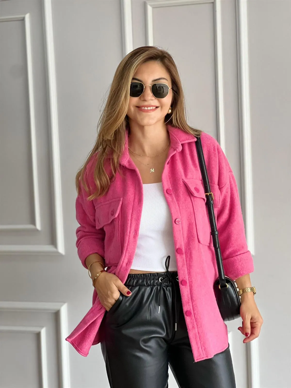 Emerald Green Long Sleeve Blouse Shacket