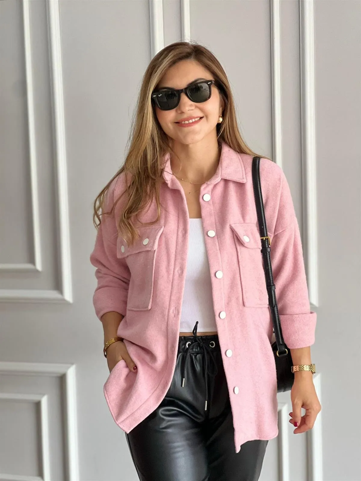 Emerald Green Long Sleeve Blouse Shacket