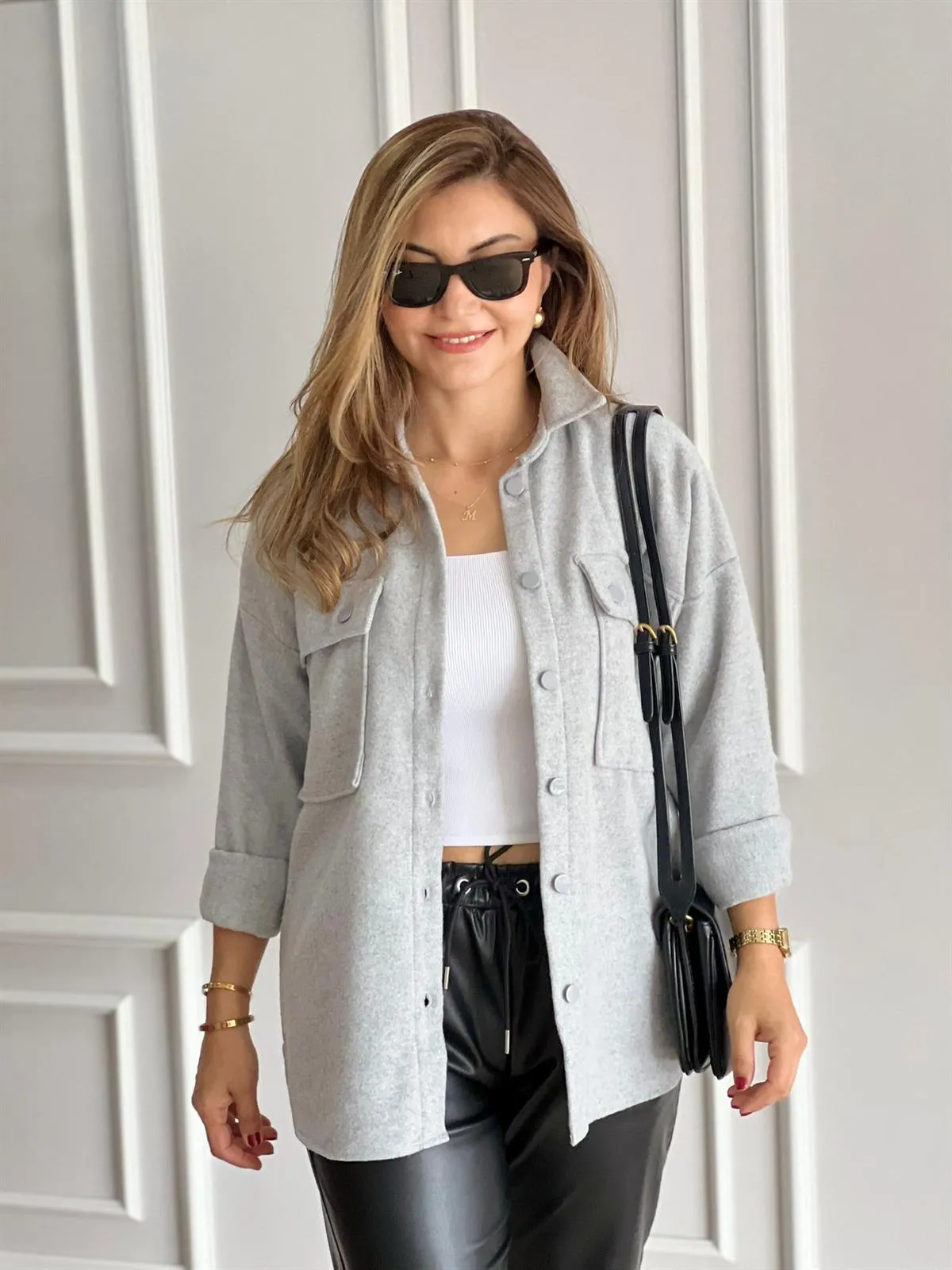 Emerald Green Long Sleeve Blouse Shacket