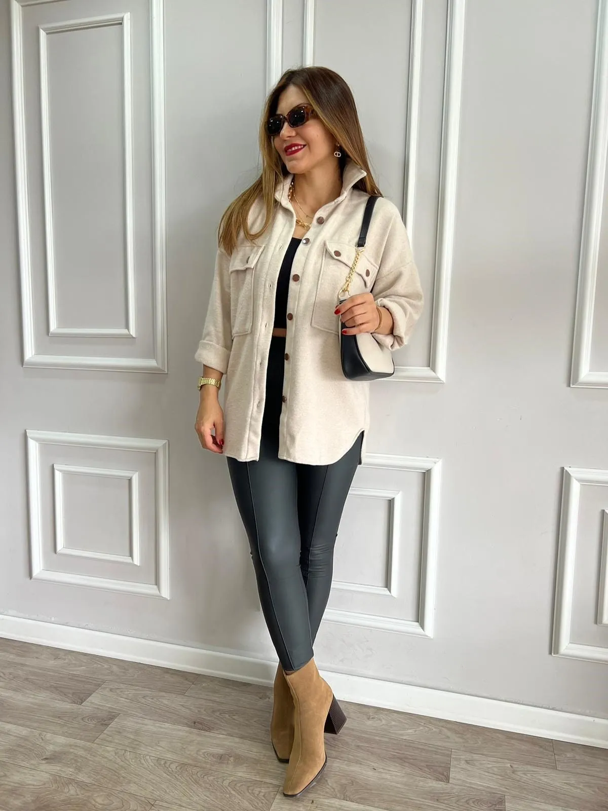 Emerald Green Long Sleeve Blouse Shacket