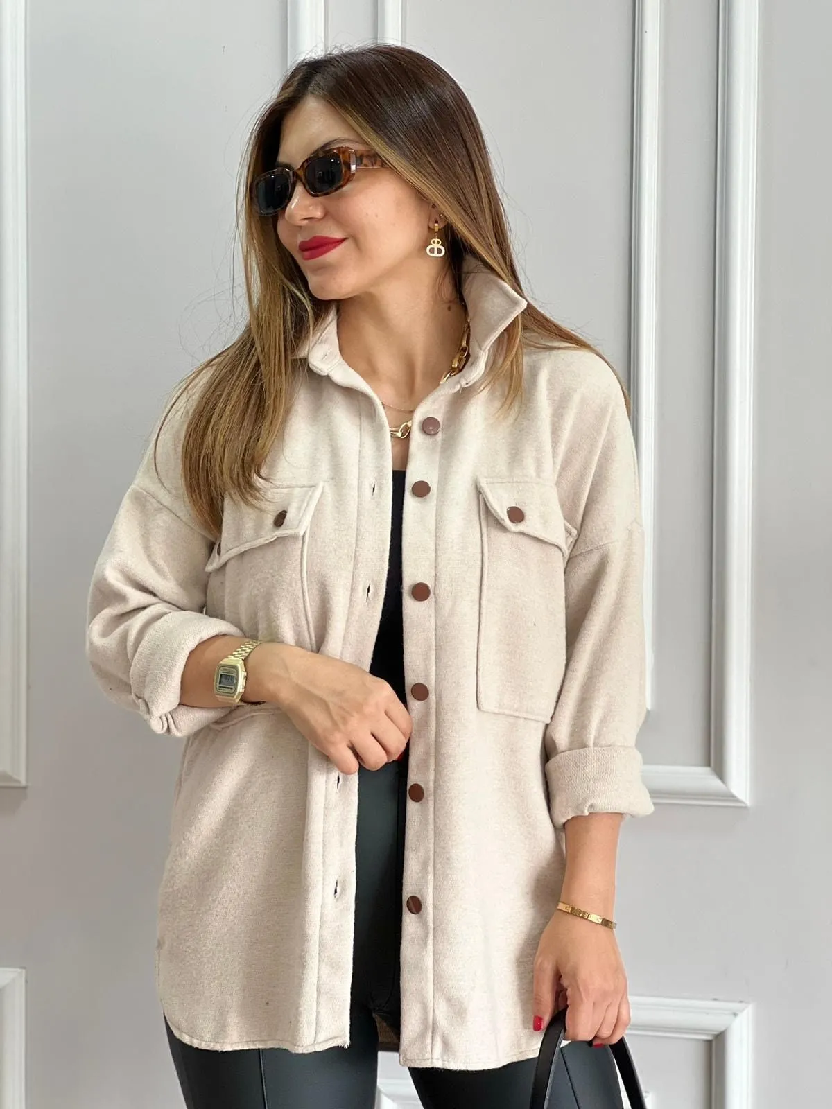Emerald Green Long Sleeve Blouse Shacket