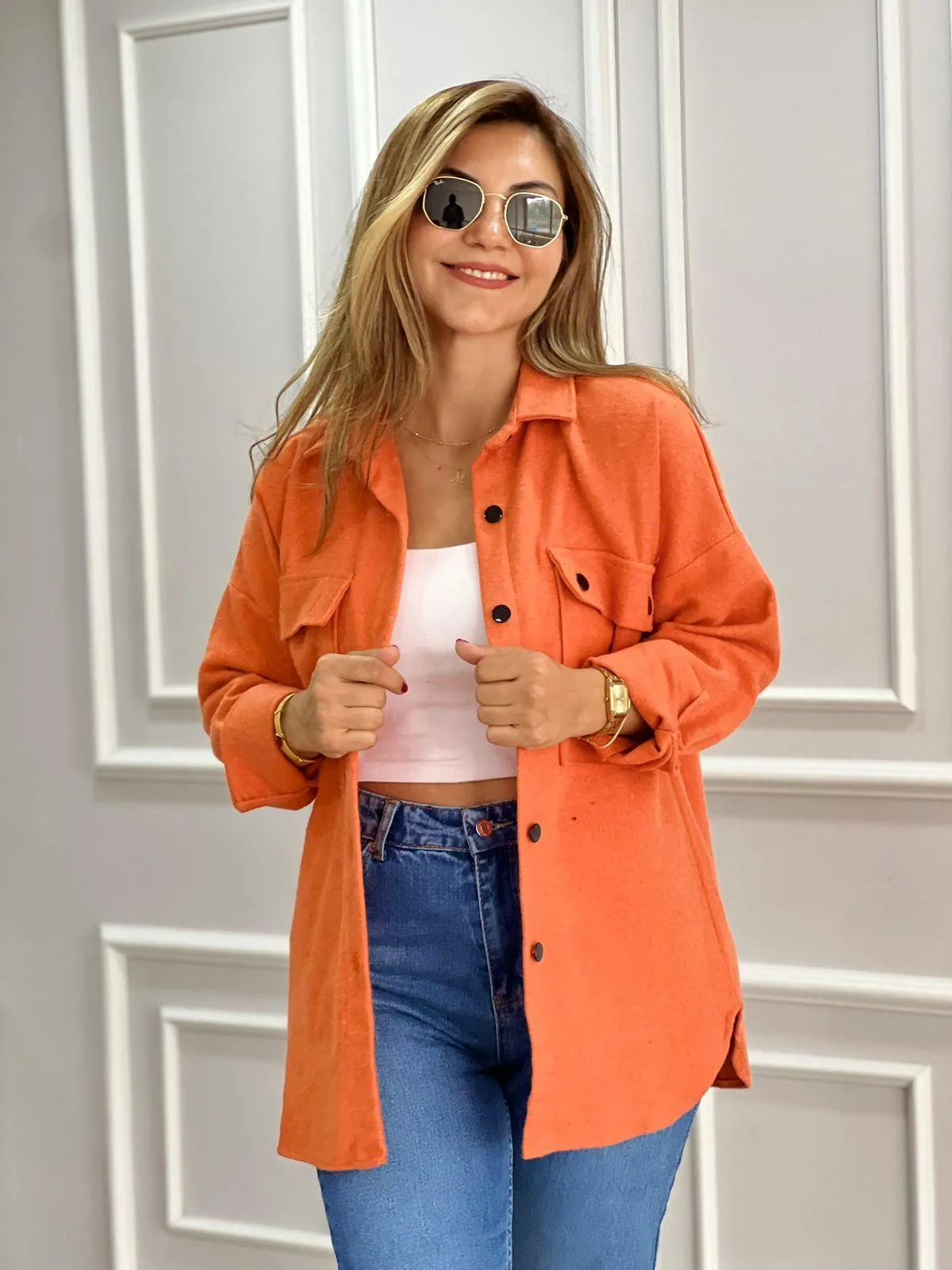 Emerald Green Long Sleeve Blouse Shacket