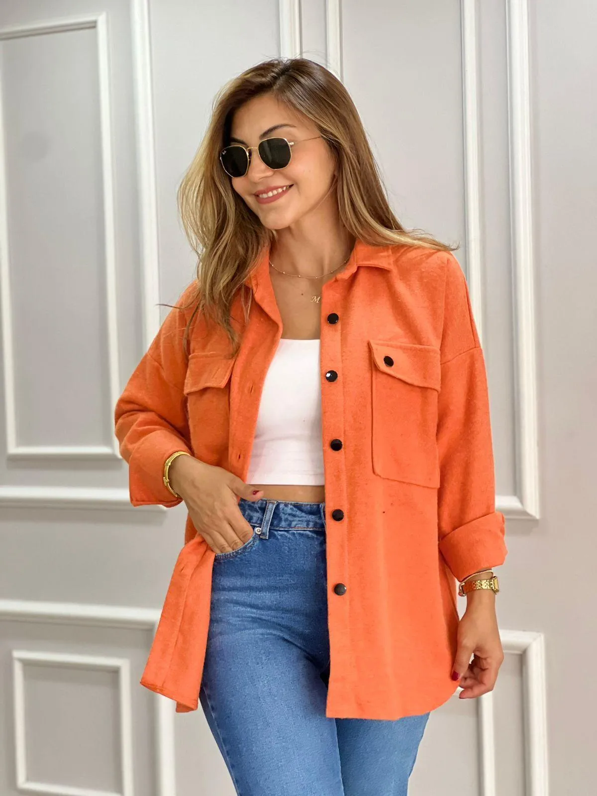 Emerald Green Long Sleeve Blouse Shacket