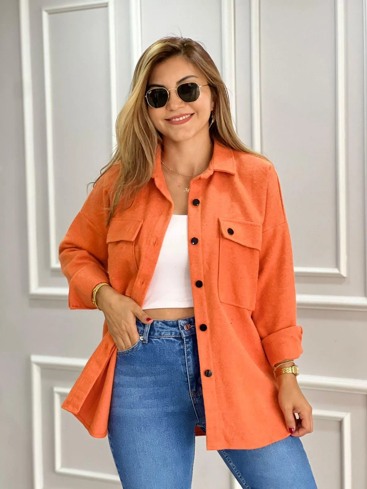 Emerald Green Long Sleeve Blouse Shacket