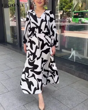 Fashion print elegant long-sleeved dress
