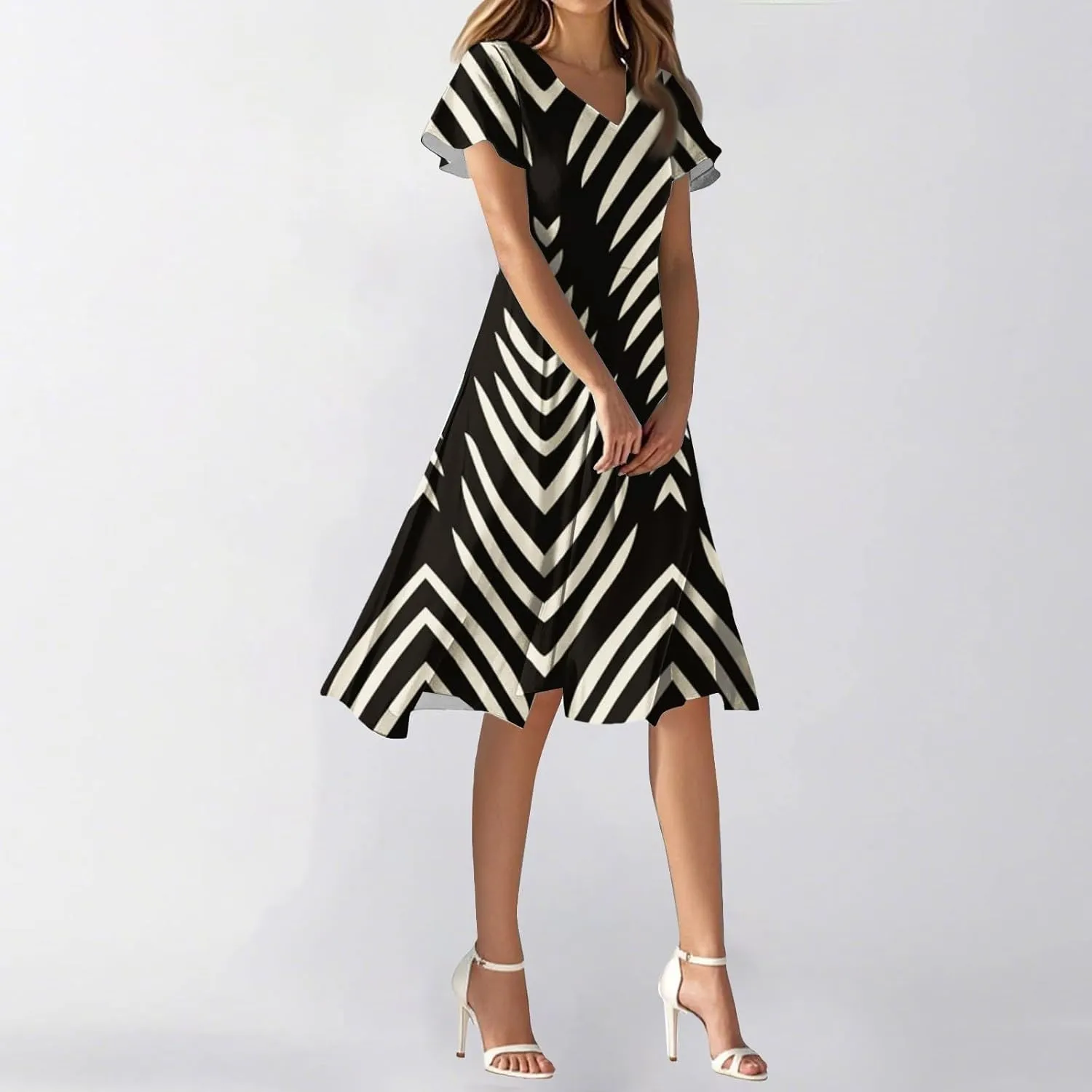Floral Dress for Women Short Sleeve Knee Length Summer Short Sleeve Summer 2025 V Neck Modest Sundress Dress
