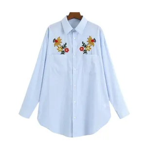 FLORAL EMBROIDERY STRIPED SHIRT
