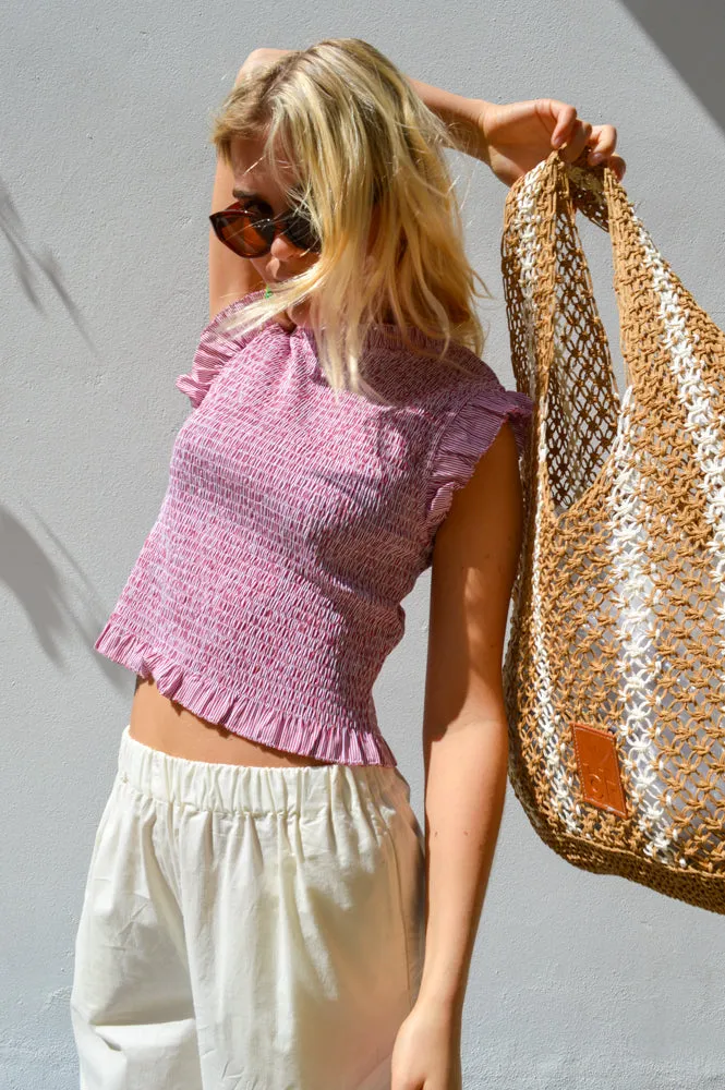 FRNCH Candelaria Red Stripe Smocked Top