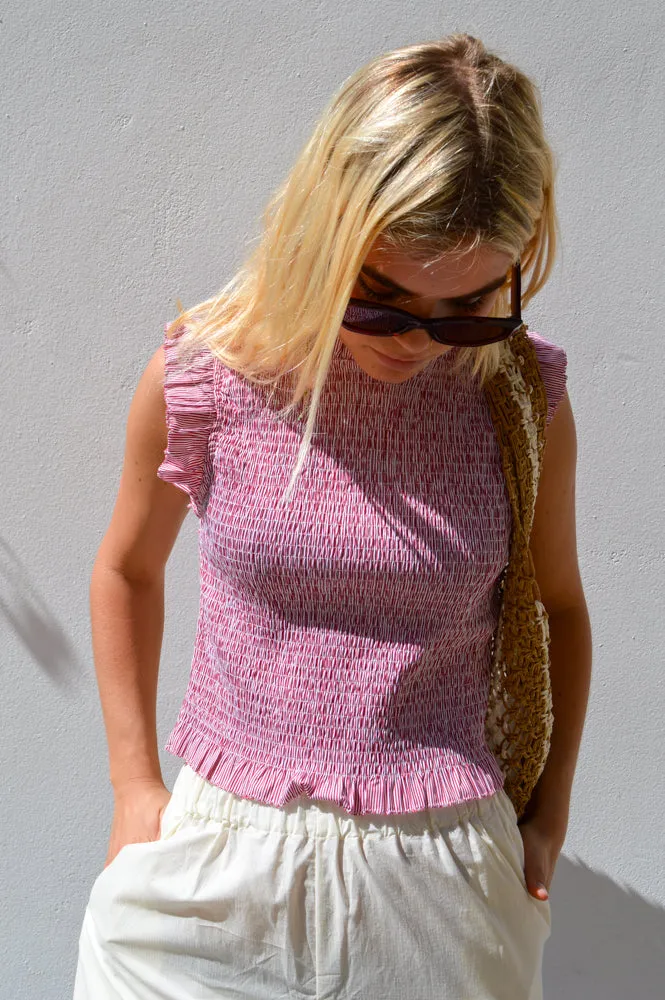 FRNCH Candelaria Red Stripe Smocked Top