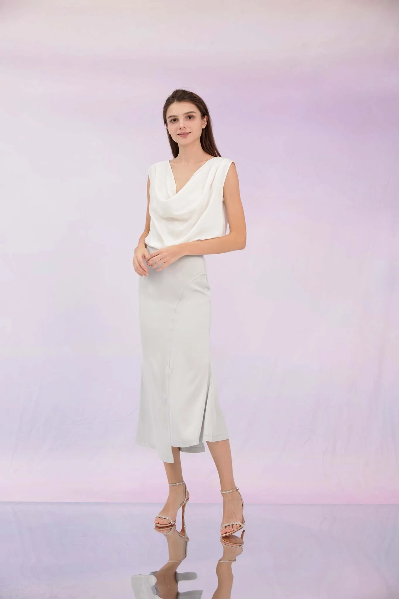 Galina White Cowl Neck Top