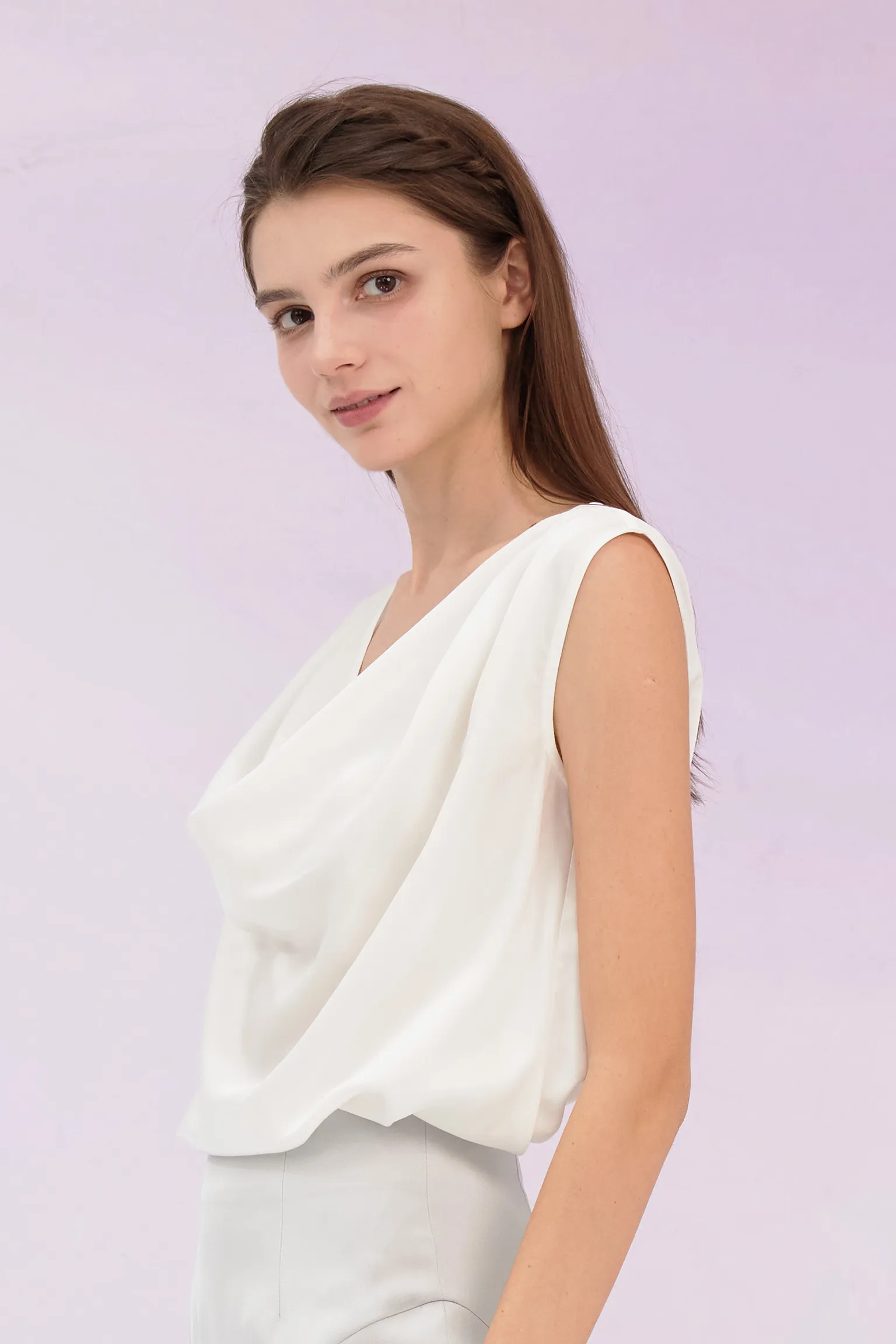 Galina White Cowl Neck Top