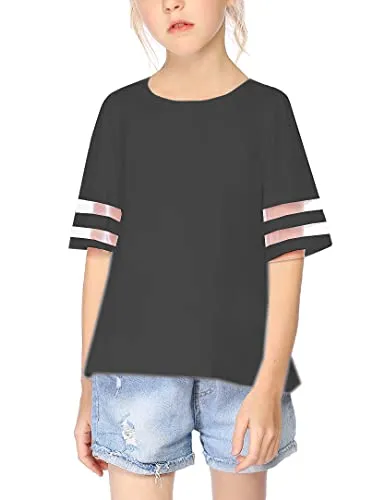 Girls Size 5 Short Sleeve T-Shirts Flare Tunic Summer Tops, Trendy Casual Black Blouse Perfect for All Seasons